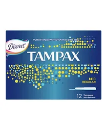 Tampax Cardboard Applicator + Regular Absorbency Tampons - Pack of 12