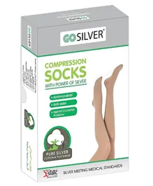 Go Silver Panty Hose Compression Socks Closed Toe Flesh - Beige