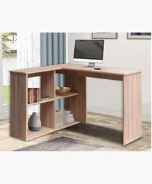 HomeBox Jazz Corner Study Desk with Bookcase for Kids - Beige, Engineered Wood, 120x100x75 cm, Durable & Safe