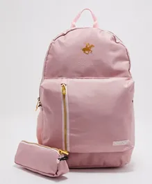 Beverly Hills Polo Club Logo Detail Backpack With Pencil Pouch Pink - 18 Inches