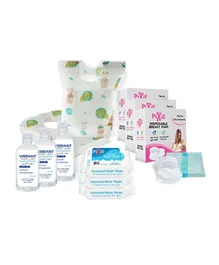 Pixie Breast Pads  Bibs  Water Wipes  Vibrant Sanitiser - Value Pack of 4