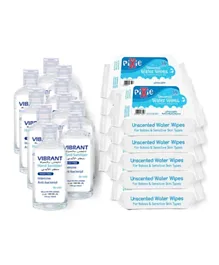 Pixie Pack of 360 Water Wipes + Vibrant Sanitizers 100ml x 10 - Value Pack