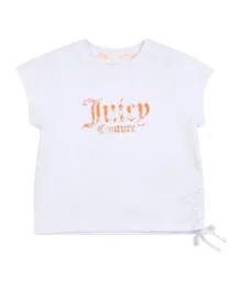 Juicy Couture Cotton Glitter Detailed Graphic Side Tie T-Shirt - White