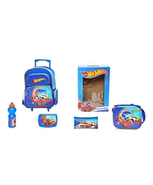 Hot Wheels Backpack + Pencil Pouch + Lunch Bag + Lunch Box + Water Bottle - Set of 5