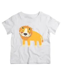 Twinkle Hands Half Sleeves Cute Lion Print Cotton T-Shirt - White