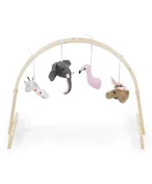 Childhome Wooden Baby Gym Universal Round + Gym toys Felt Animal Set of 4 - Natural