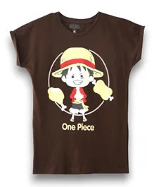 One Piece Luffy Graphic T-Shirt - Brown