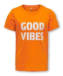 Only Kids Good Vibes Short Sleeves T-Shirt - Orange