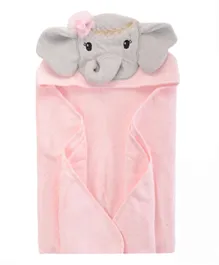 Hudson Childrenswear Elephant Cotton Hooded Towel - Baby Pink