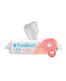 PureBorn Pure Baby Water Wipes with Grapefruit - 60 Pieces