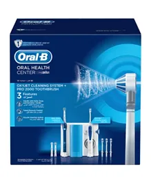 Oral-B Oral Health Center Oxyjet Cleaning System + PRO 2000 Electric Toothbrush - Blue & White