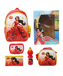 Disney Elena of Avalor Backpack   Pencil Pouch   Lunch Bag   Lunch Box   Water Bottle Red - Set of 5