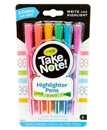 Crayola Take Note Write And Highlight Pens - Pack of 6