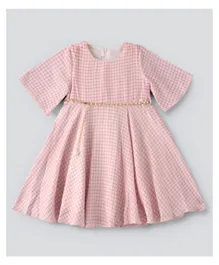 Hashqlo Checks Print Dress - Pink