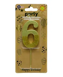 Italo Gold Glitter Dipped Number Birthday Candle - Number 6