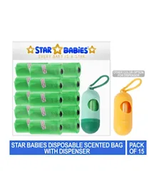 Star Babies Disposable Scented Bags Pack of 15 & Dispenser - Green