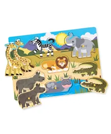 Melissa & Doug Wooden Safari Peg Puzzle - Multicolour