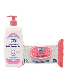 Cool & Cool Baby Washing Gel 500mL + 80 Baby Wipes - Pink