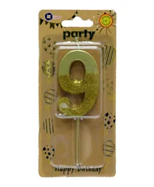 Italo Gold Glitter Dipped Number Birthday Candle - Number 9