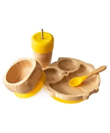 Eco Rascals Bamboo Owl Plate + Straw Cup + Bowl & Spoon Combo - Yellow