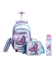 Eazy Kids Mermaid School Trolley Backpack With Pencil Case, Lunch Bag and Water Bottle BPA Free, Leak Proof, Eco Friendly, Freezer Safe, 3 Years+, Purple - 18 Inches