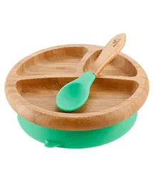 Avanchy Bamboo Suction Plate with Spoon - Green