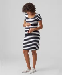 Mamalicious Striped Short Sleeves Maternity Dress - Multicolor