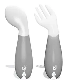 Babyjem Plastic Angled Fork & Spoon  Set - White & Grey