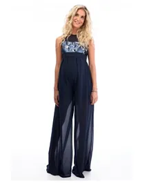 Mums & Bumps Sara Maternity Chiffon Jumpsuit with Sequins - Blue