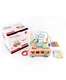 Factory Price Multi Functional 4 in 1 Wooden Activity Cube With a Bead Winding Pull Along Car -  Multicolor