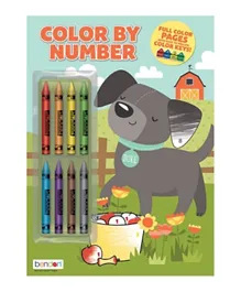 Color by Number Coloring and Activity Book with 8 Crayons - English
