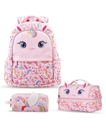نوهوو - حقيبة مدرسية للأطفال مع حقيبة طعام وحافظة أقلام بتصميم يونيكورن - 3 قطع وردي - 16 بوصة