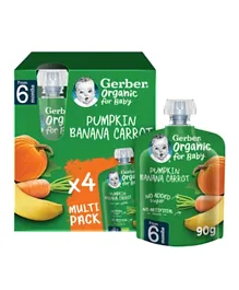 Gerber Organic Pumpkin, Banana & Carrot Baby Puree Pack of 4 - 90g Each