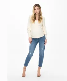 Only Maternity Button Closure Maternity Jeans - Light Blue