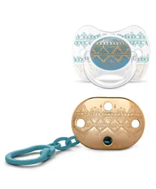 Suavinex Soother & Holder with Chain - Blue Golden