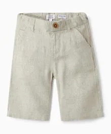 Zippy Linen Solid Chino Shorts - Beige