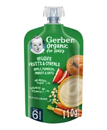 Gerber Organic For Baby Fruits & Cereals Apple Pumpkin Carrot & Oats - 110g