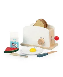 Little Angel Kids Wooden Bread Toaster Toy Pretend Play Set - 8 Pieces