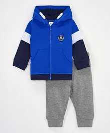 Zippy Logo Detail Hoodie with Joggers Set - Blue & Grey
