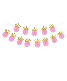 Party Propz Princess Glitter Happy Birthday Crown Banners - Pink & Golden