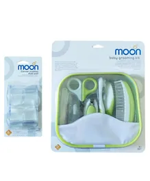Moon Combo Green 8 Piece  of Baby Grooming Kit + White 4 Pieces of Corner Cushion for Corner Top