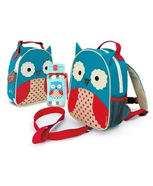 Skip Hop Zoo Safety Harness Backpack - Owl + Lunchie - Owl + Owl Zoo Straw Bottle - 354ml