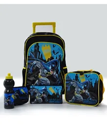 DC Comics WB Batman Gotham Guardian 16 inch Trolley Backpack + Pencil Pouch + Lunch Bag + Lunch Box + Water Bottle