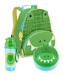 Skip Hop Crocodile Zoo Snack Cup - Green with School Bag or Back Pack and Water Bottle