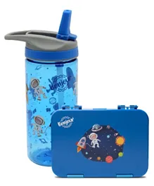 Bonjour Spaceman Snax 6/4 Compartment Bento Mini Lunch Box - Blue with Water Bottles
