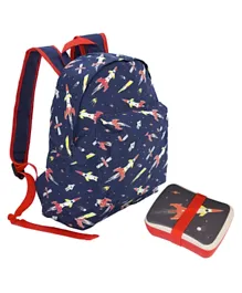 Rex London Space Age Kids Bamboo Lunch Box Red and Blue - 500mL with Back Pack
