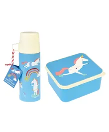 Rex London Magical Unicorn Flask And Cup Blue - 350mL with Lunch Box
