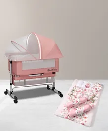 Bonfino Crib / Bedside Bassinet with free Organic Cotton Cupcake print Gadda set Combo - Pink