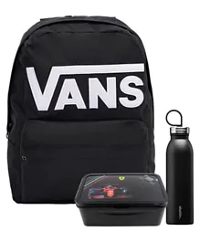 Ferrari Race Plastic Lunch Box - Black with Aladdin Water Bottles and Vans School Bags & Back Packs