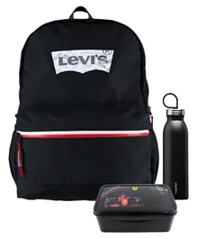 Levis Housemark Fill Pack Large Backpack Black - 18 Inches with Aladdin Water Bottles and Ferrari Lunch Boxes & Bags